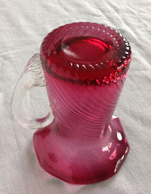 ruby cranberry wrythen glass handled jug vase or cup